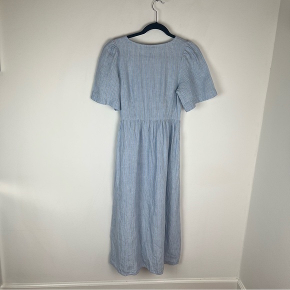 Madewell Cassie Button-Front Midi Dress in Linen Powder Blue Stripe Size XXS - Picture 5 of 6